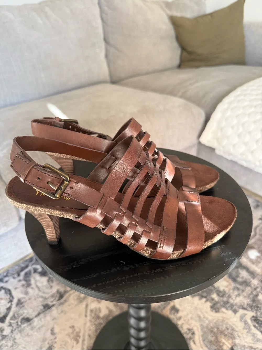 Franco Sarto Artists Collection Dark Brown Leather Strappy Sandals SZ 8.5